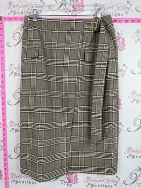 YAYA women skirt Plaid Midi Wrap Skirt in Brown and Cream